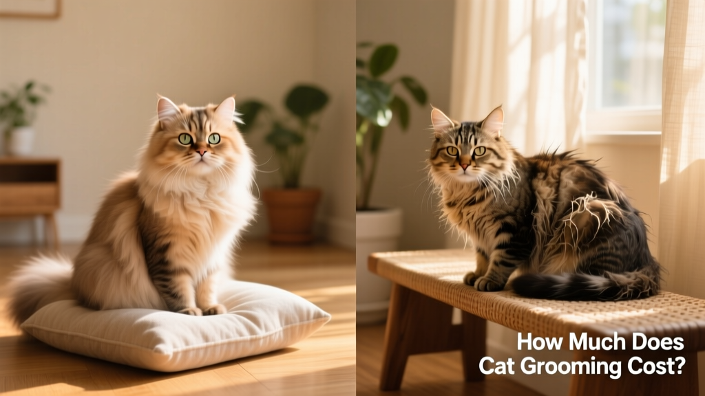 Side-by-side comparison: a well-groomed cat with shiny, tangle-free fur versus a matted, unkempt cat