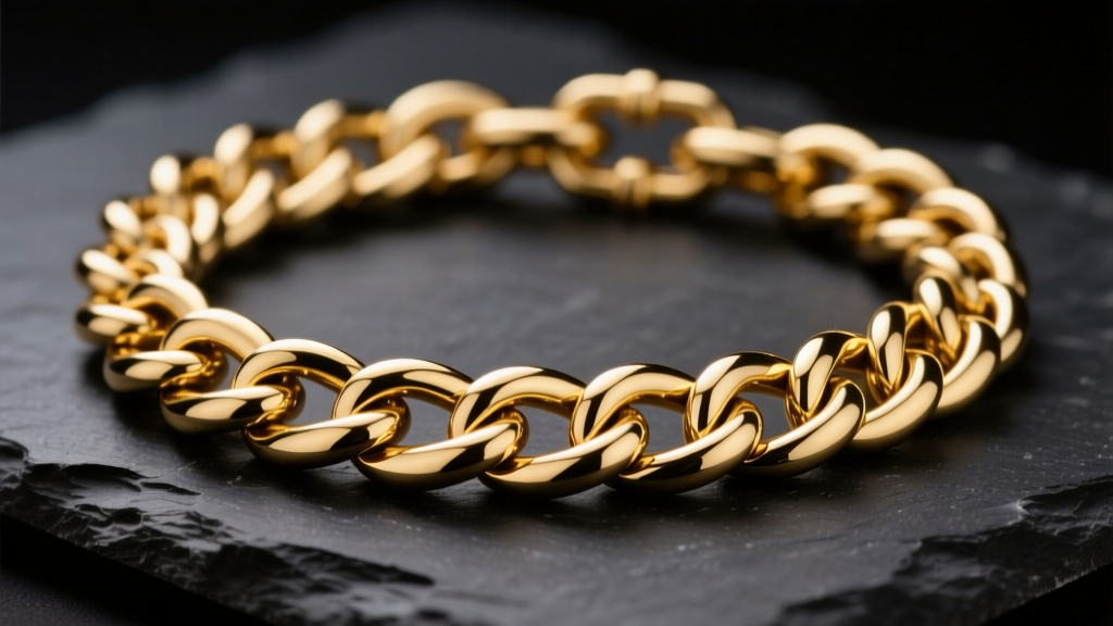 Close-up of a mens 14k solid gold cuban link chain on dark slate, showcasing interlocking links under studio lighting.