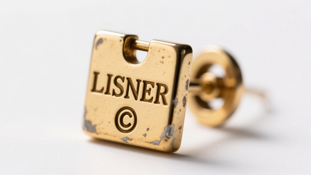 Macro photo of a vintage Lisner earring back showing the stamped block letter LISNER hallmark and a clear copyright symbol