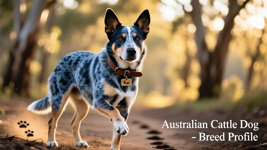 Portrait of Australian Cattle dog with forest background