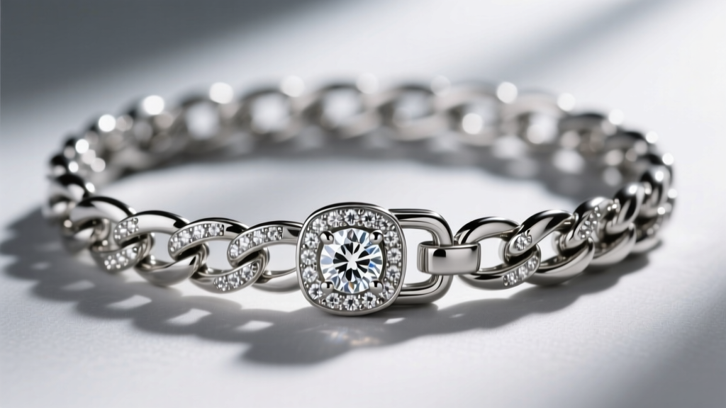 Close-up of a platinum diamond-set rolo chain and secure clasp, showing the engineering required for heavy high-carat pendants