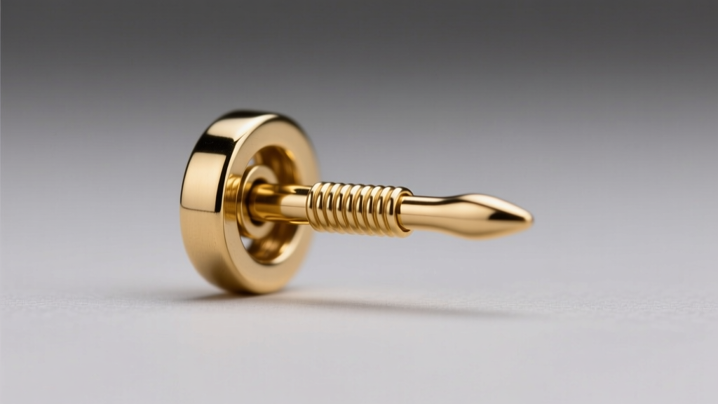 Macro shot of a threadless earring pin slightly bent, showing the tension mechanism against a polished gold end.