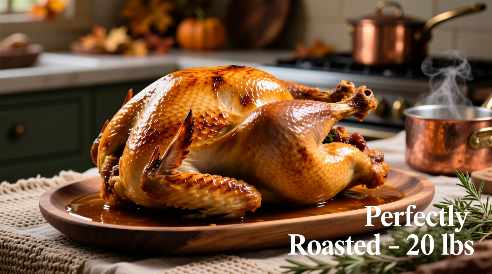 Perfectly roasted 20 pound turkey with golden skin