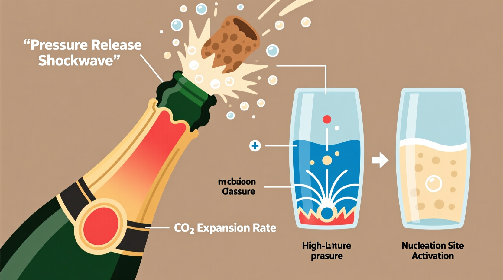 why is some champagne noisier when opening physics of pressure release