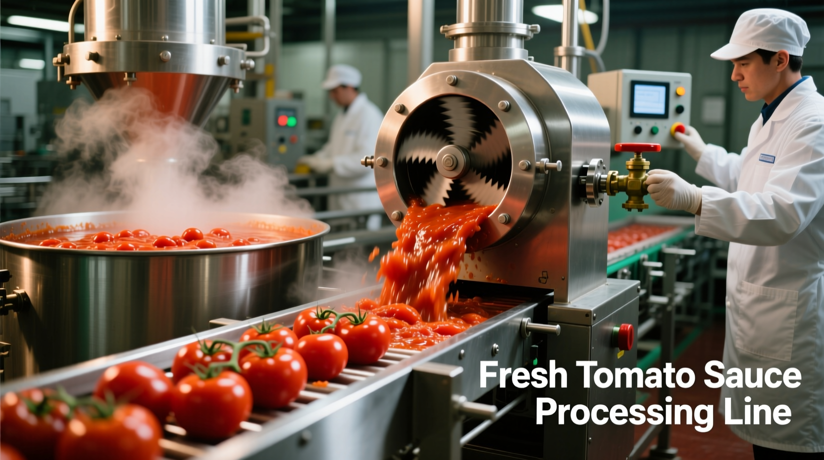 Professional tomato sauce machine processing fresh tomatoes