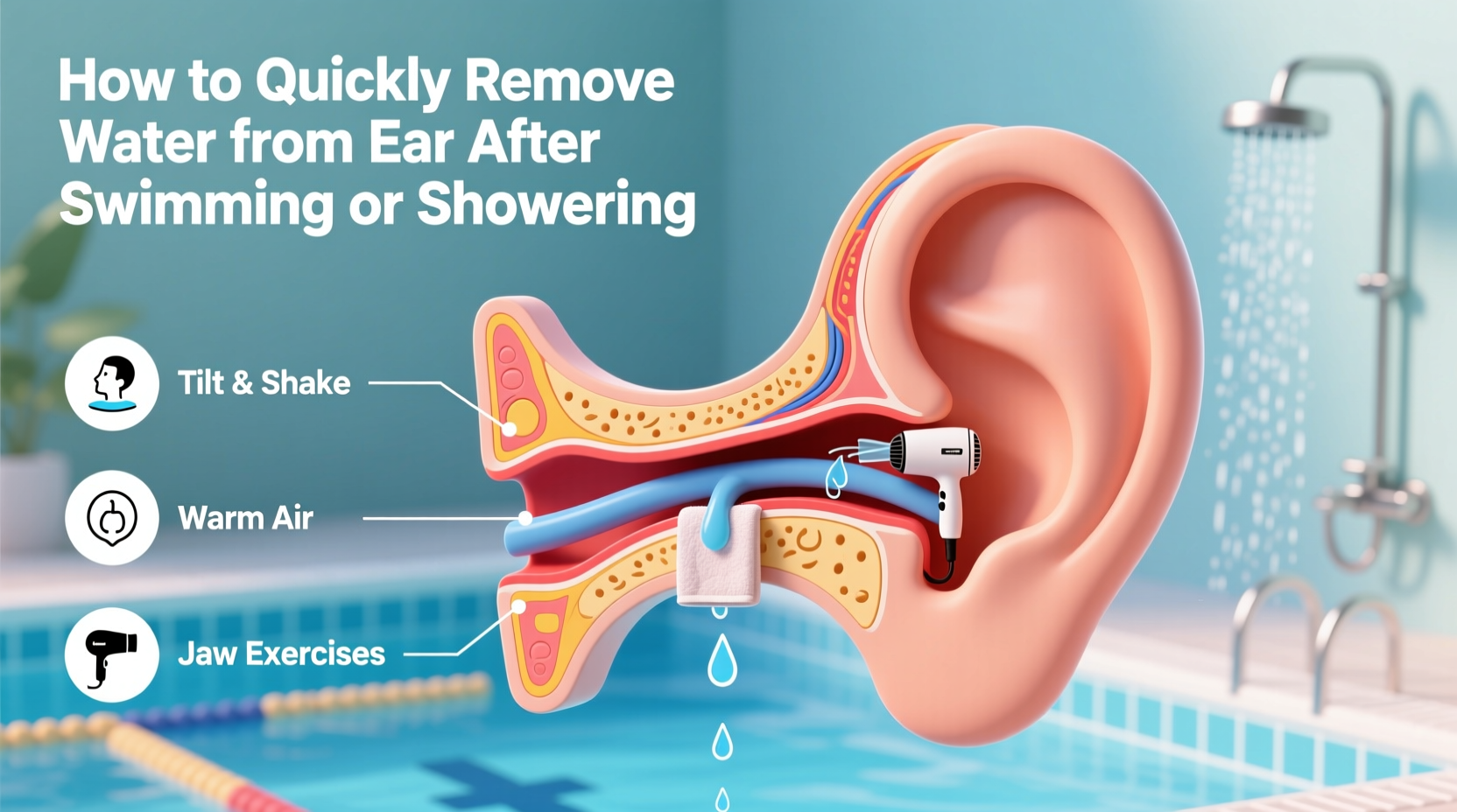 how to quickly remove water from ear after swimming or showering