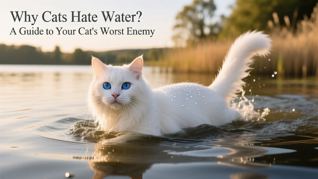 Turkish Van cat swimming confidently in shallow water