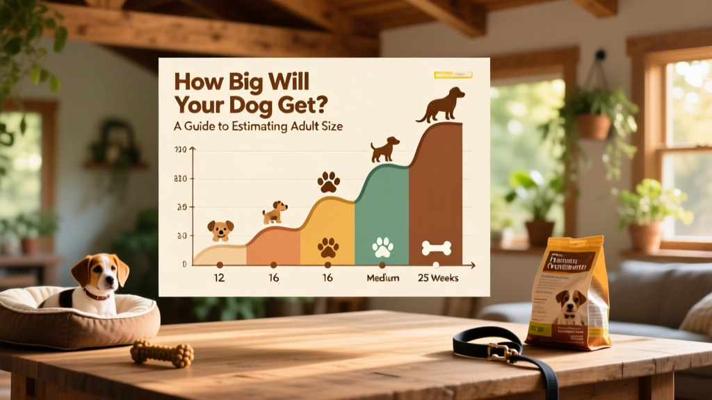 Infographic-style chart showing growth curves for five size categories, with labeled milestones at 12, 16, and 25 weeks
