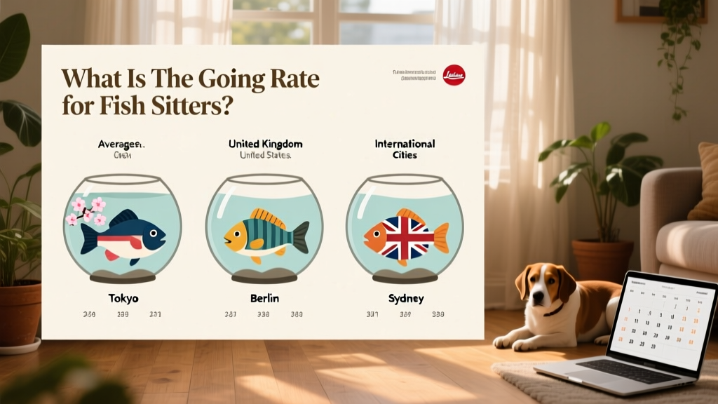 Side-by-side comparison chart showing average fish sitting rates across the US, UK, and select international cities