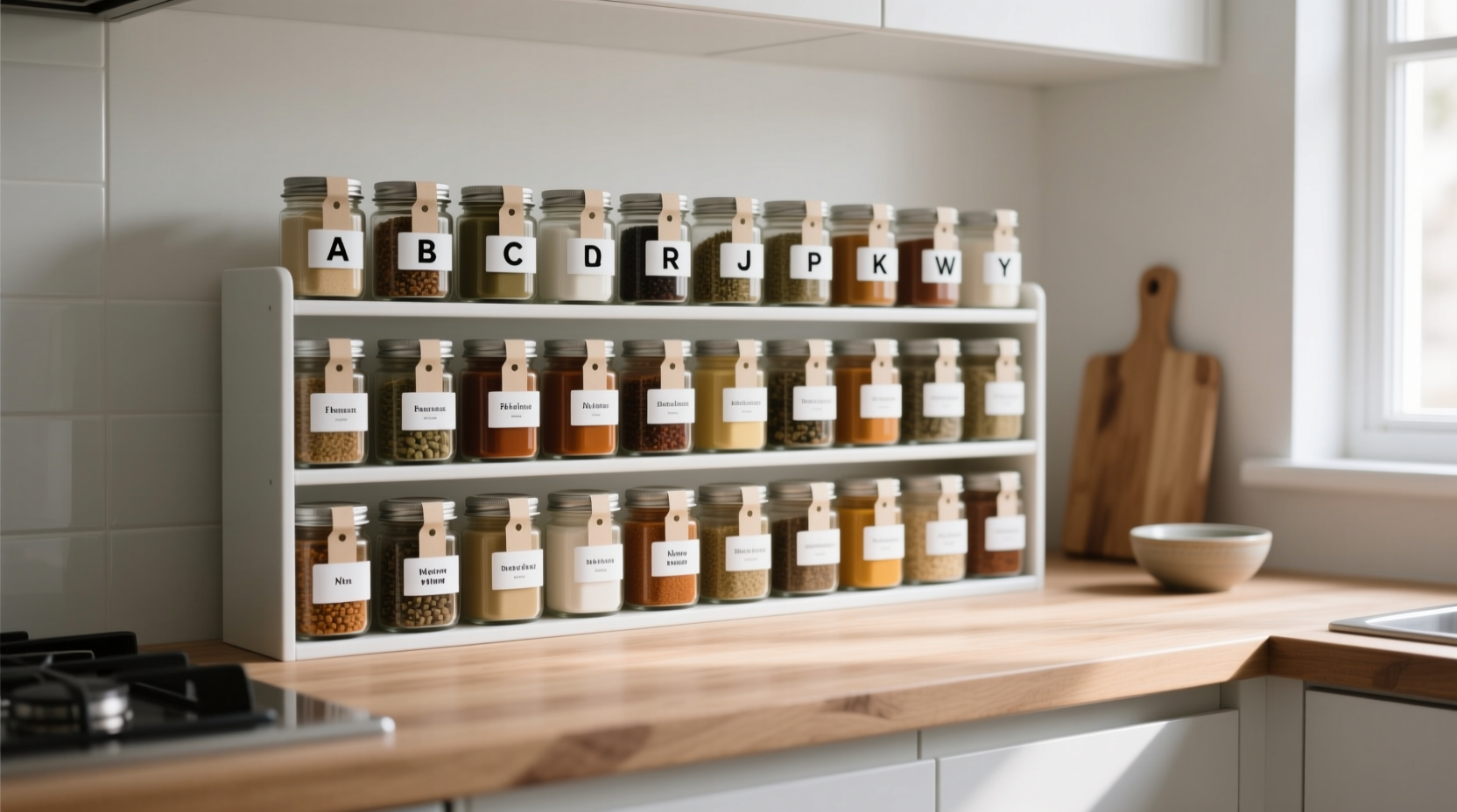 how to organize your spice rack alphabetically without buying new jars