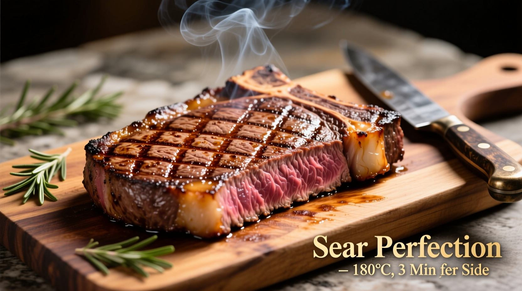 Perfectly grilled ribeye steak with crosshatch sear marks