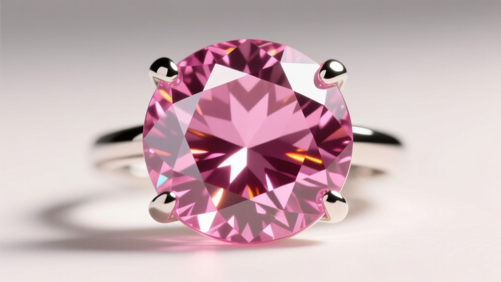 Macro shot of a vivid pink sapphire in a platinum bezel, highlighting internal silk inclusions and bright facet brilliance.