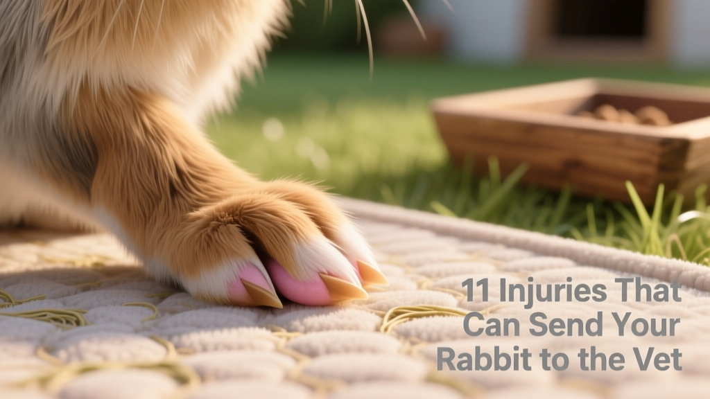 Close-up of a rabbit's foot showing healthy, well-trimmed nails on a soft, non-slip surface