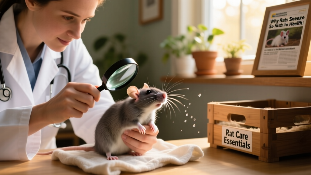 Veterinarian examining a rat using a gentle, calm approach