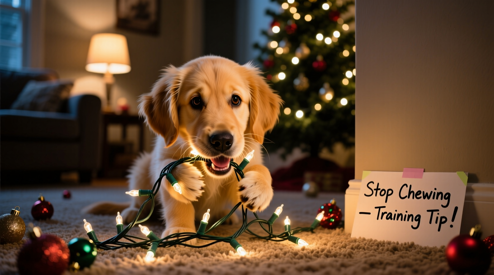 why does my dog chew christmas tree lights and how to stop the behavior