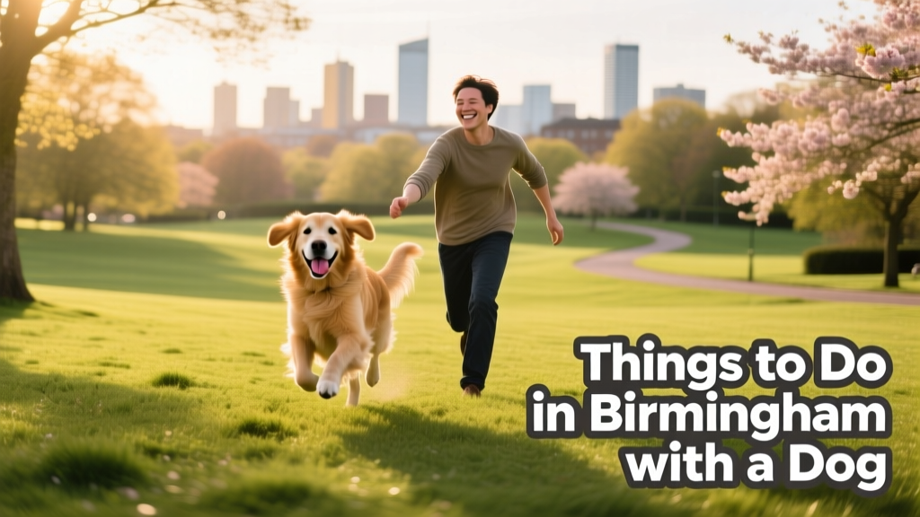 A pet parent and dog enjoying open green space in a Birmingham park