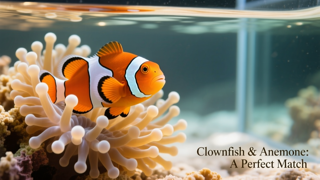 Ocellaris clownfish nestled safely within the tentacles of a healthy bubble tip anemone