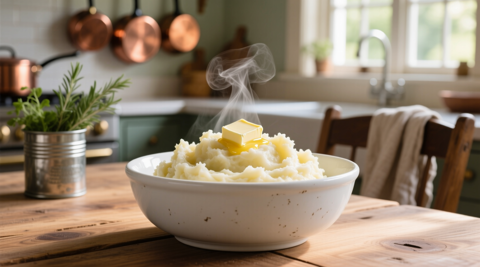 Creamy instant pot mashed potatoes in white bowl