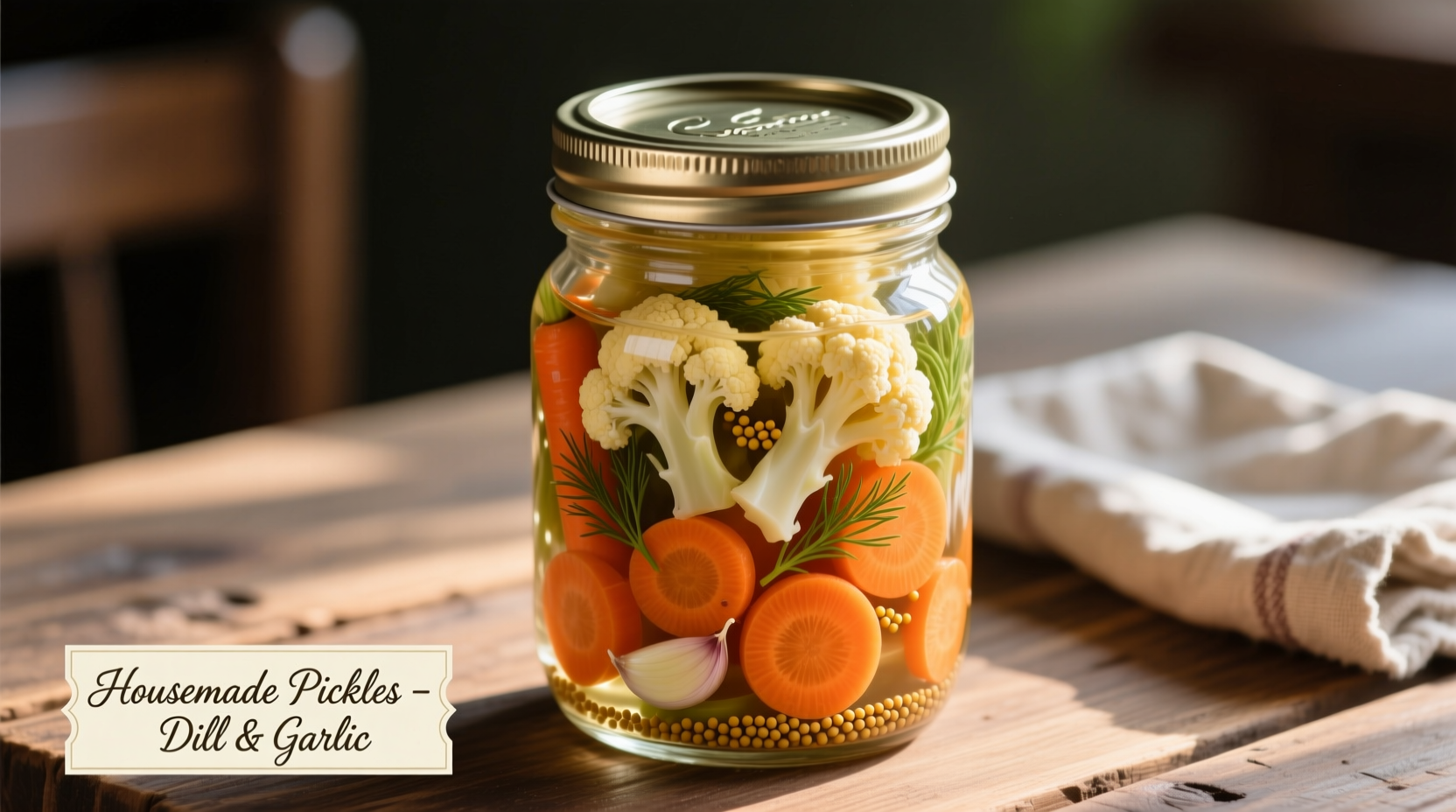 Crisp pickled cauliflower and carrots in mason jar