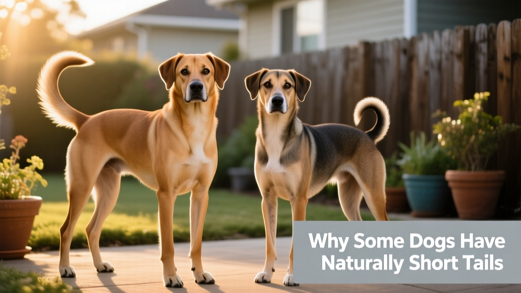 Side-by-side comparison of a dog with a full tail and another with a natural bobtail, highlighting the difference in tail structure