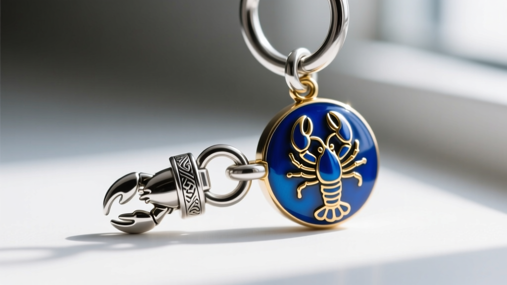 Macro photography of a 5mm sterling silver lobster clasp attached to a thick 18-gauge jump ring securing a heavy enamel charm