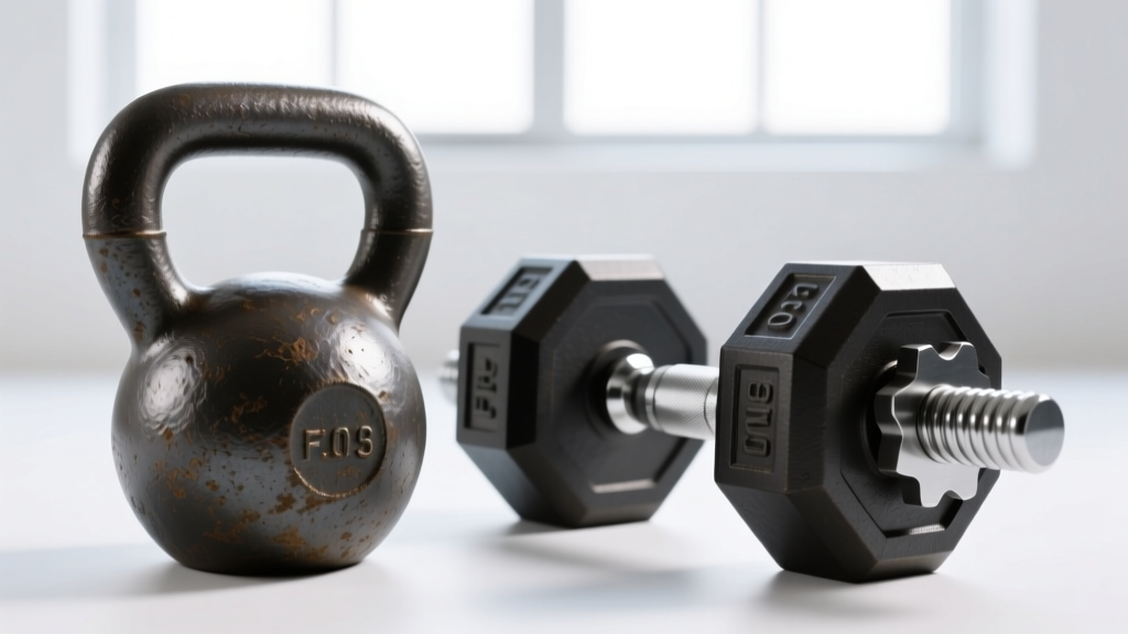 Close-up comparison showing the rolling roundhead of a traditional cast iron sphere dumbbell versus the flat hex edge of an adjustable