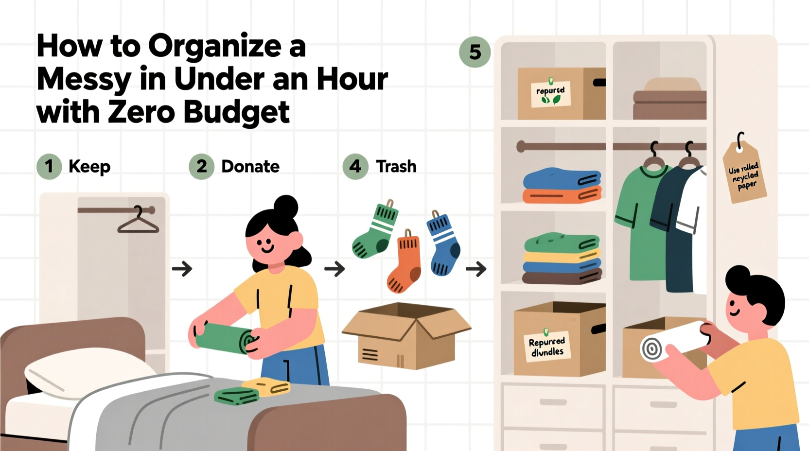how to organize a messy closet in under an hour with zero budget