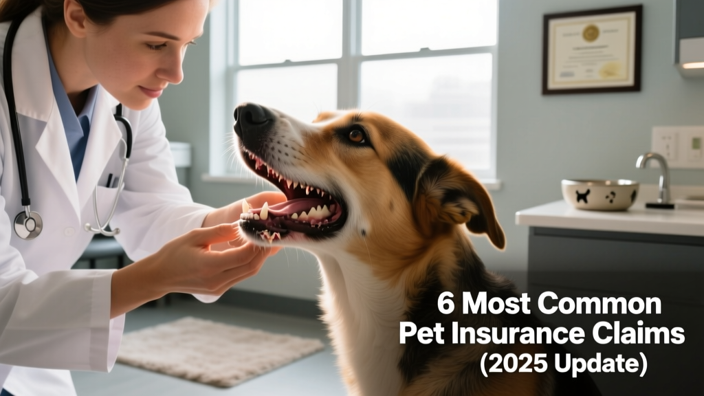 Veterinarian examining a dog's teeth during a routine dental checkup, highlighting tartar buildup and gum inflammation