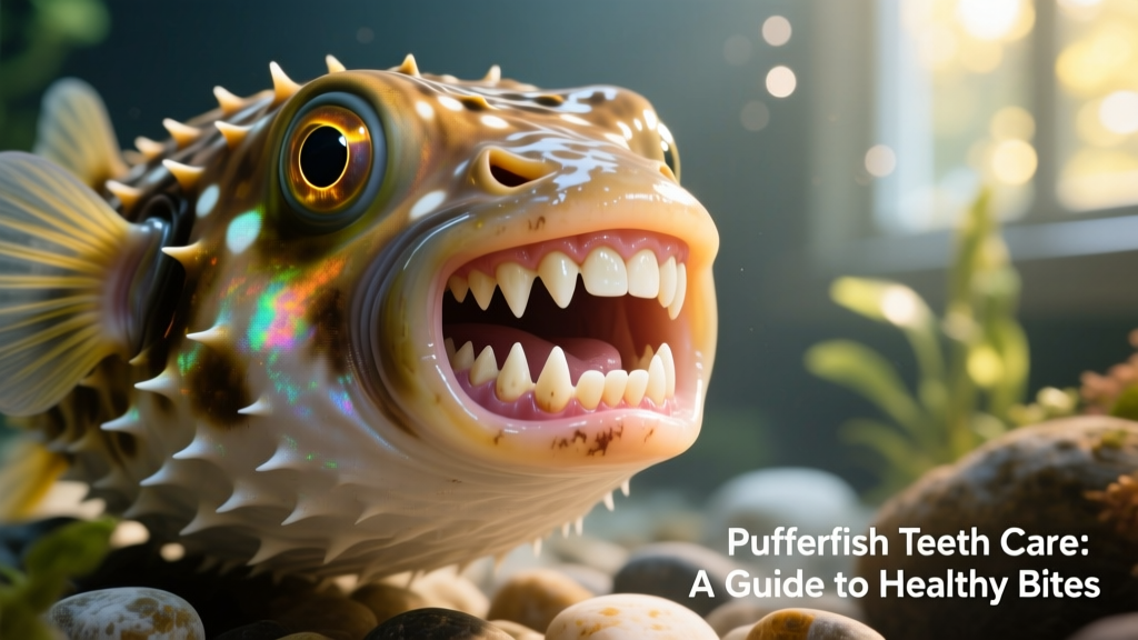 Close-up of a pufferfish's beak-like mouth showing healthy tooth alignment
