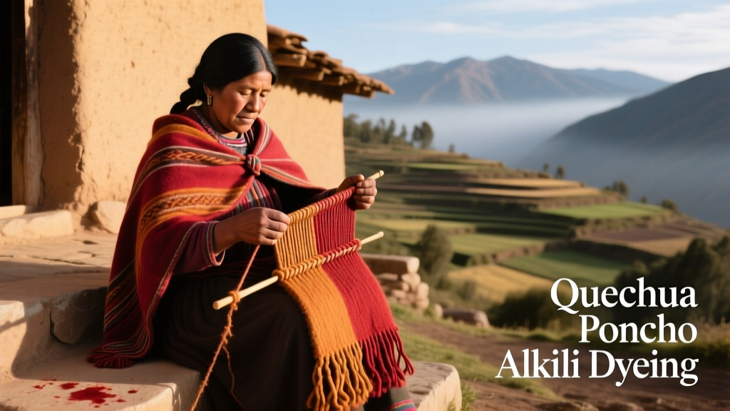 Quechua Poncho Alkali Dyeing With Cochineal And Llama Wool Processing