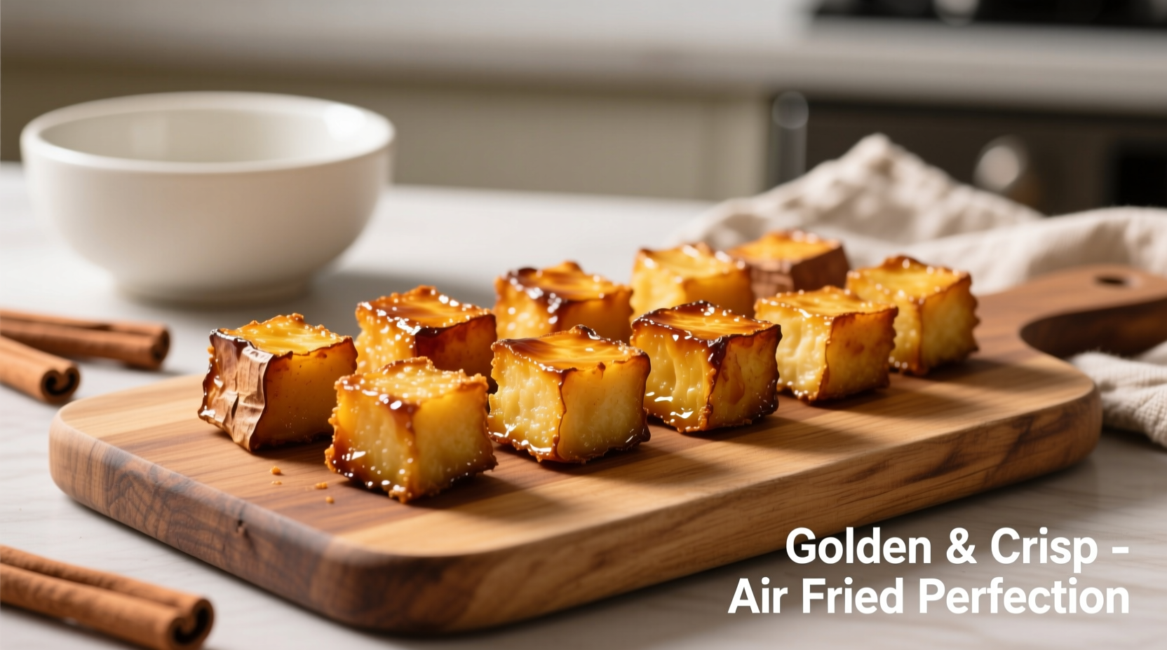 Perfectly golden air fried sweet potato cubes