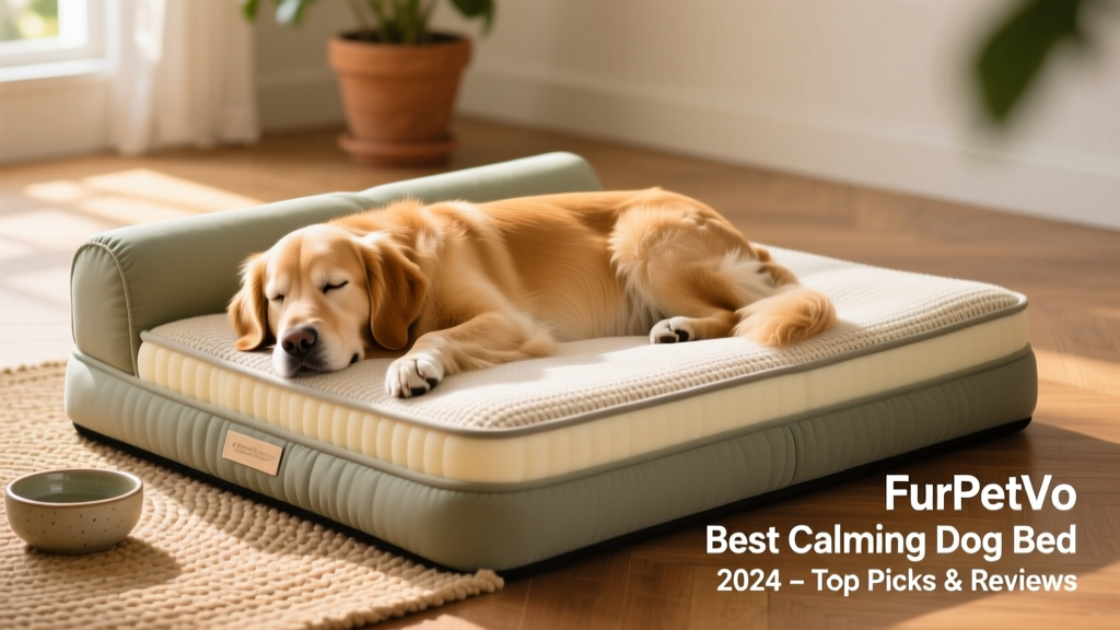 Side view of the FurPetVo Ortho-Support Calming Bed showing layered construction: foam base, bolster, and breathable cover