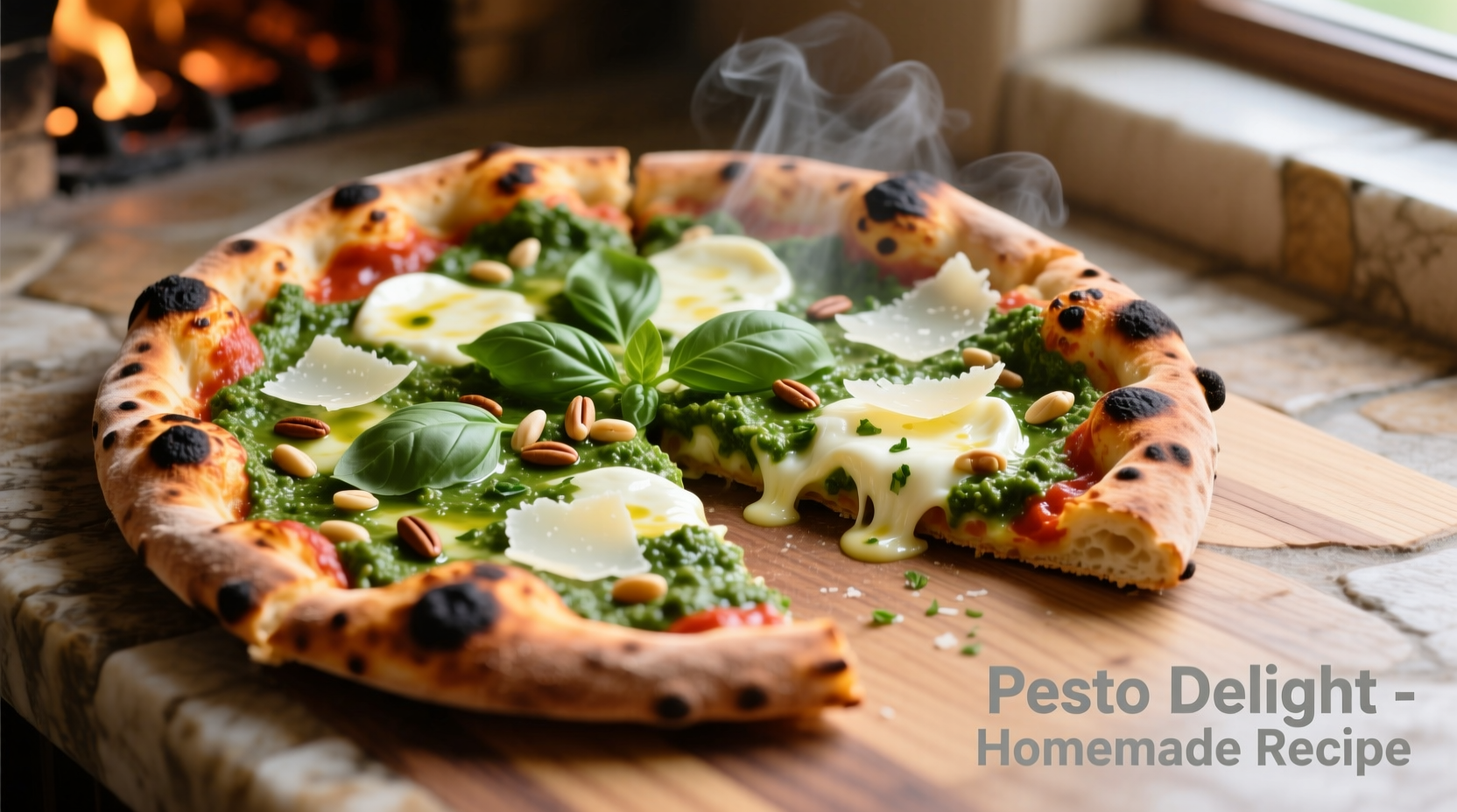 Homemade pizza with pesto sauce alternative