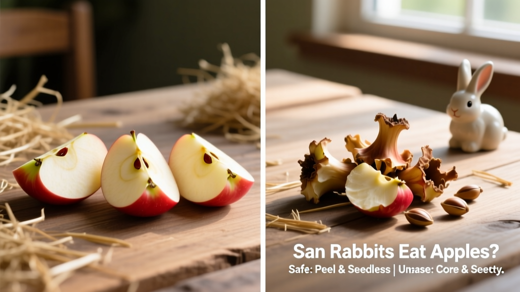 Side-by-side comparison: safe apple slices (seedless, peeled or unpeeled) versus unsafe parts (core and seeds)