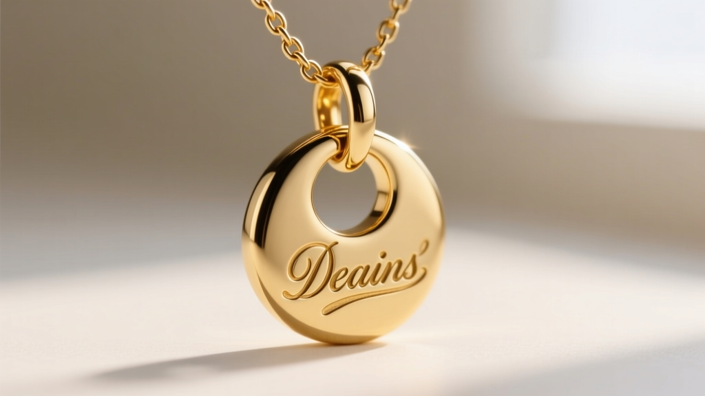 Macro shot of a soldered jump ring connecting a gold script pendant to a chain, showing the seamless weld and smooth edge.