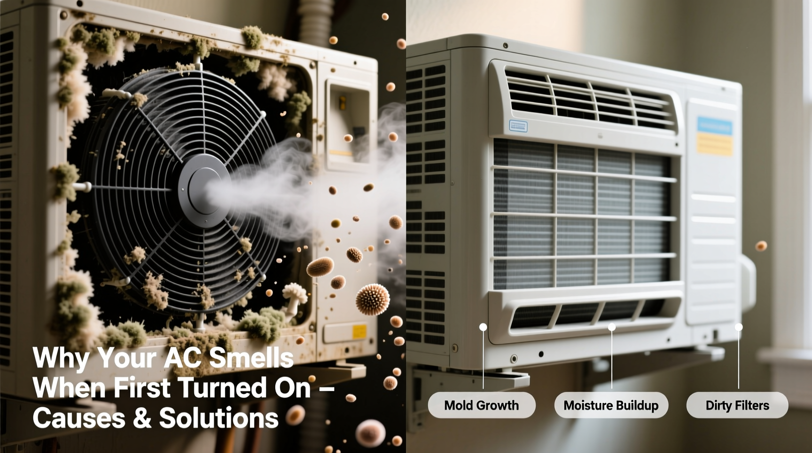 why does my ac smell when first turned on causes and solutions