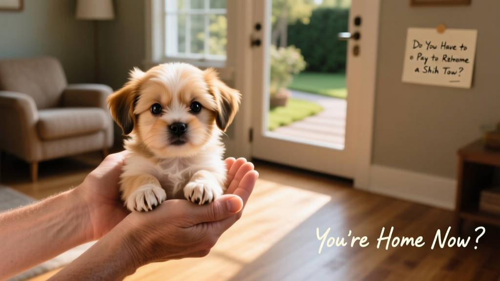 Two hands gently holding a Shih Tzu puppy, symbolizing trust and safe transition between families