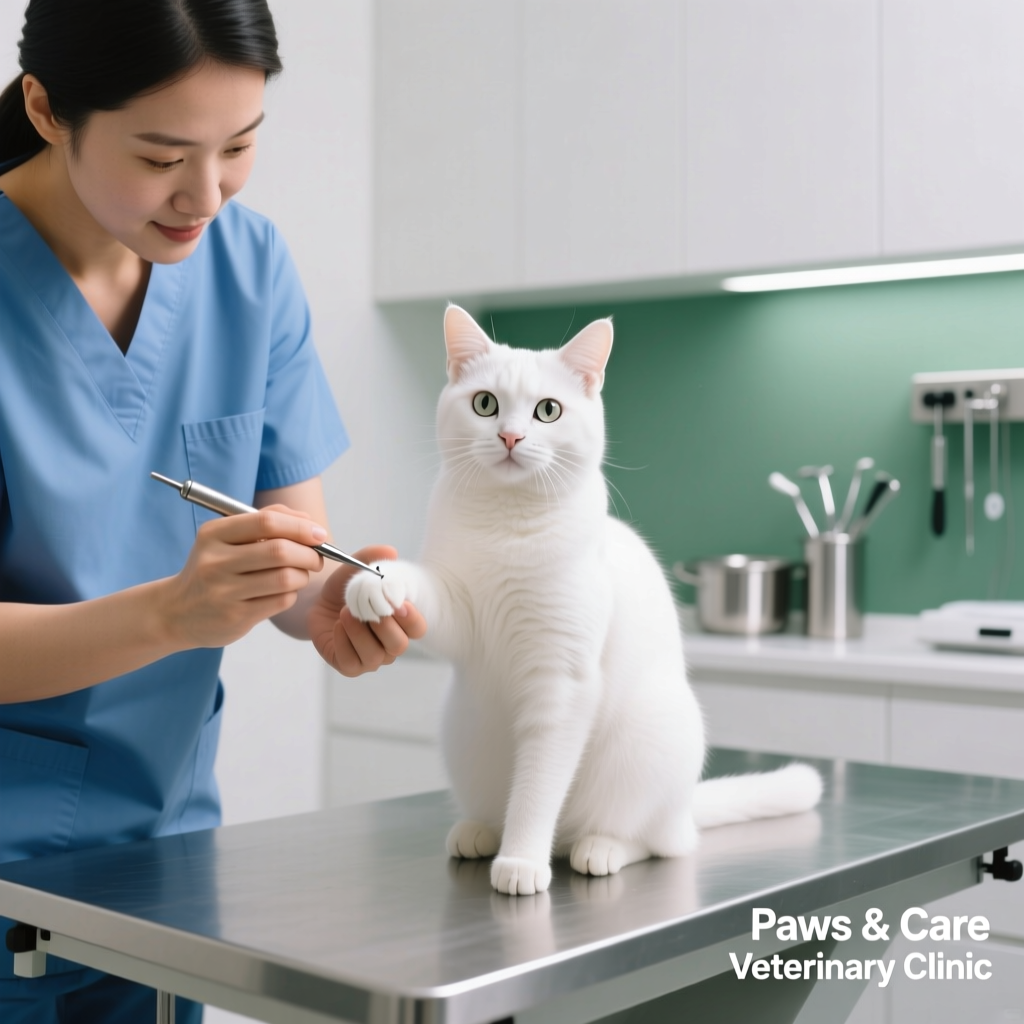 A cat receiving a health checkup