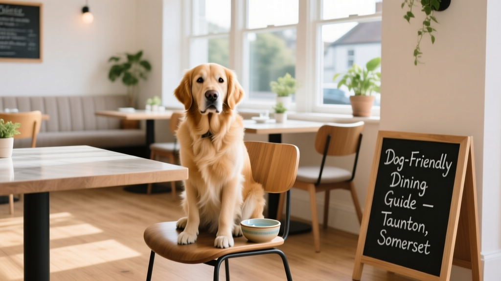 A dog sitting comfortably on a chair inside a bright, modern restaurant