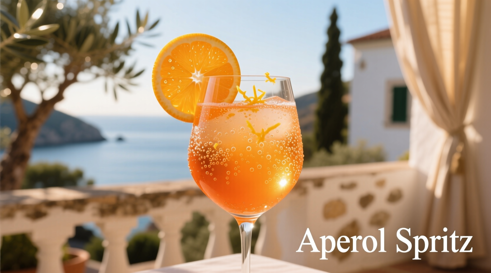Aperol Spritz cocktail in a wine glass with orange slice