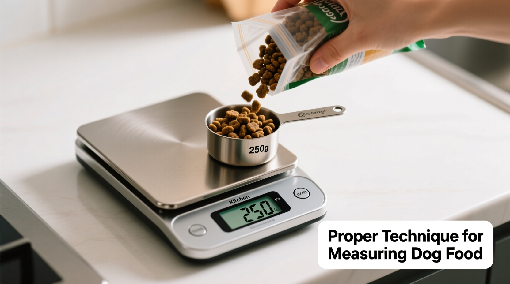 Proper technique for measuring dog food with kitchen scale