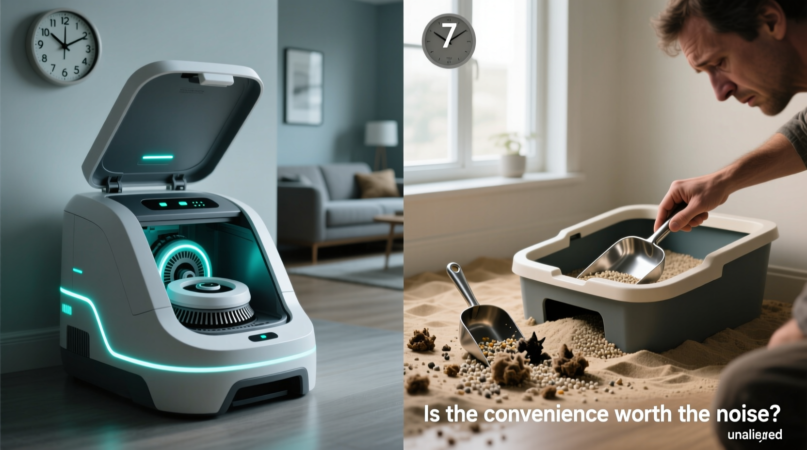 automatic litter box vs traditional scoop is the cleaning convenience worth the noise