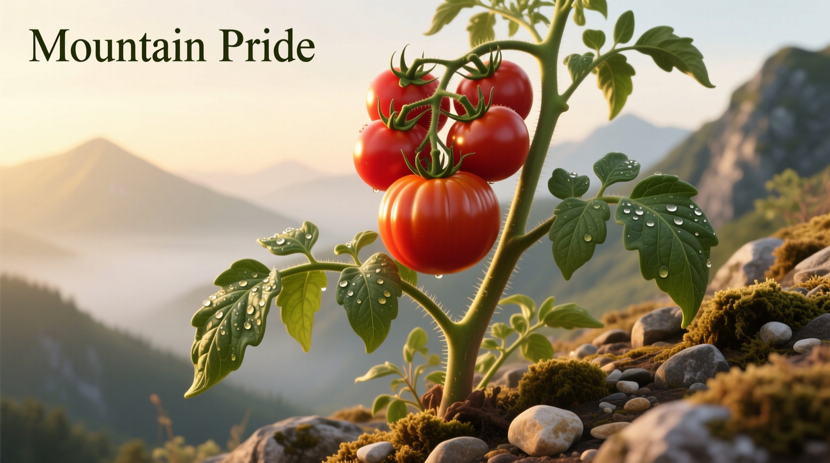 Mountain Pride tomato plant with ripe fruit