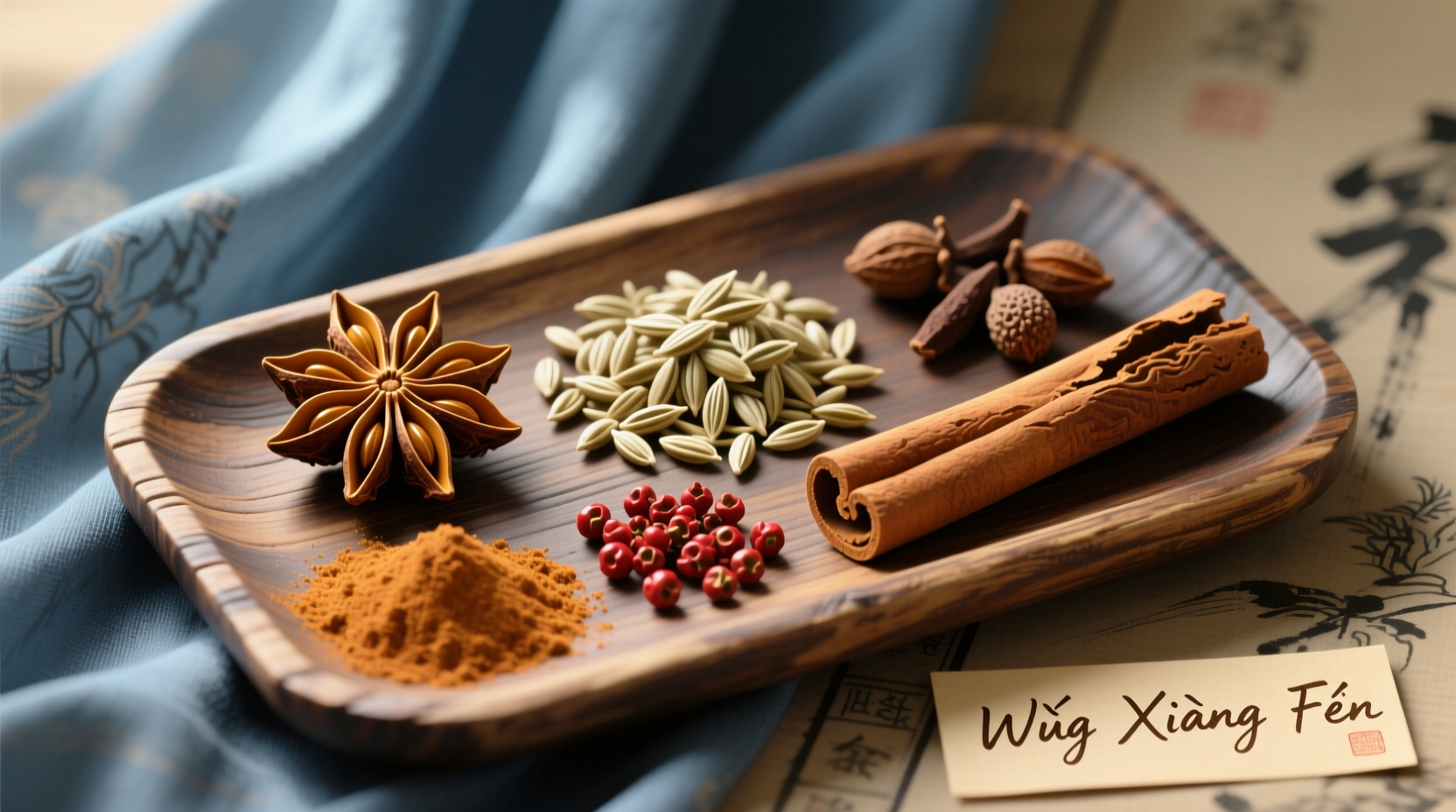 Traditional Chinese Five Spice powder ingredients arranged
