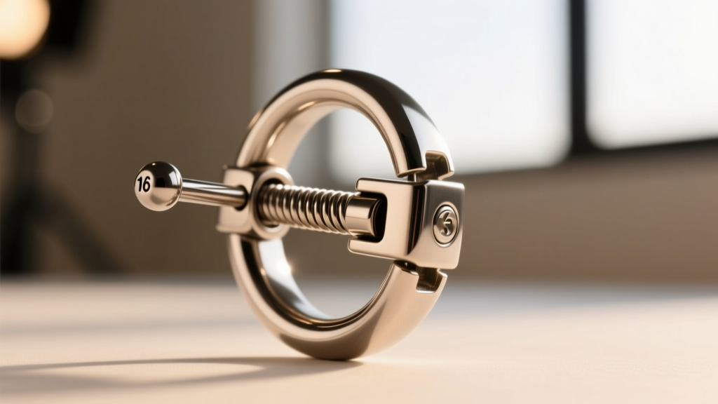 Macro shot of a 16-gauge titanium hinged segment ring in a helix piercing, highlighting the seamless clicker closure mechanism