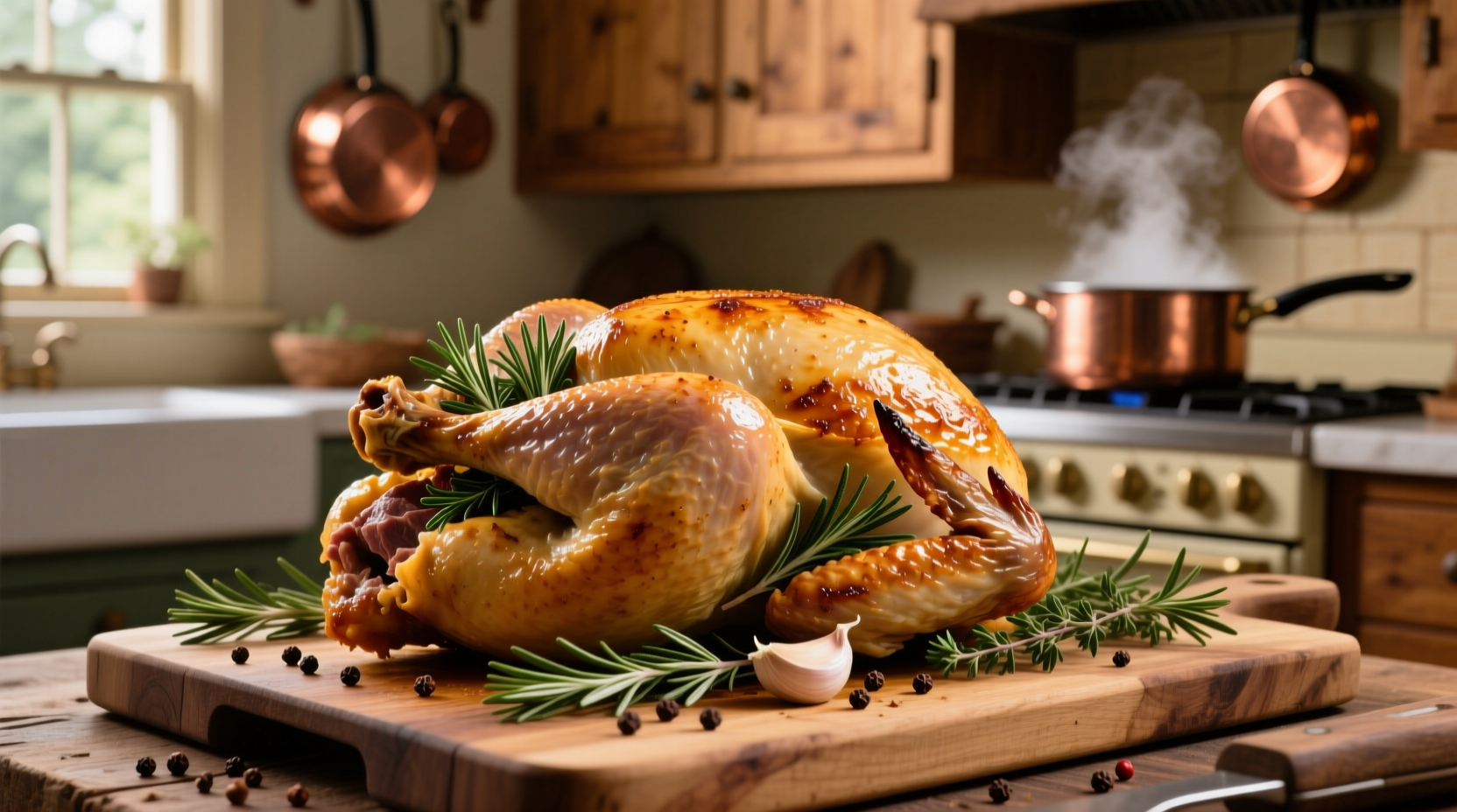 Whole chicken prepared for roasting with herbs under skin