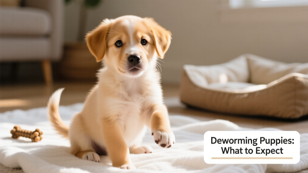 Close-up of a healthy, playful 8-week-old puppy sitting on a clean blanket