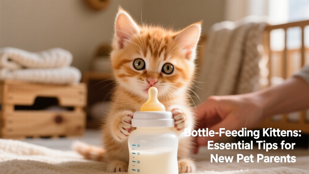 Close-up of a kitten nursing from a small bottle with a soft nipple