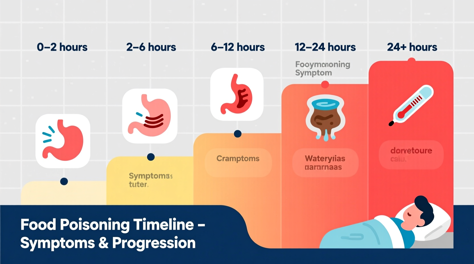 Timeline showing progression of food poisoning symptoms