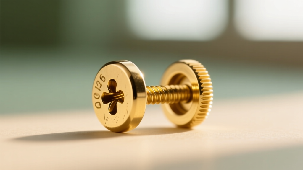 Macro shot of a 20-gauge 14k gold earring post with a screw-back mechanism, highlighting threading against a blurred background.
